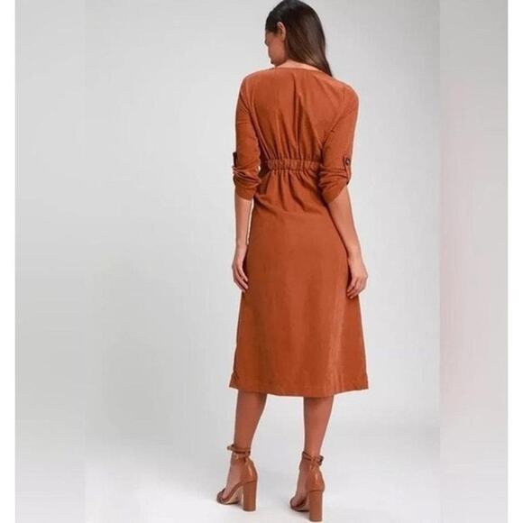 🆕 NWT Lulus terracota vegan washed faux suede midi dress - Picture 3 of 16